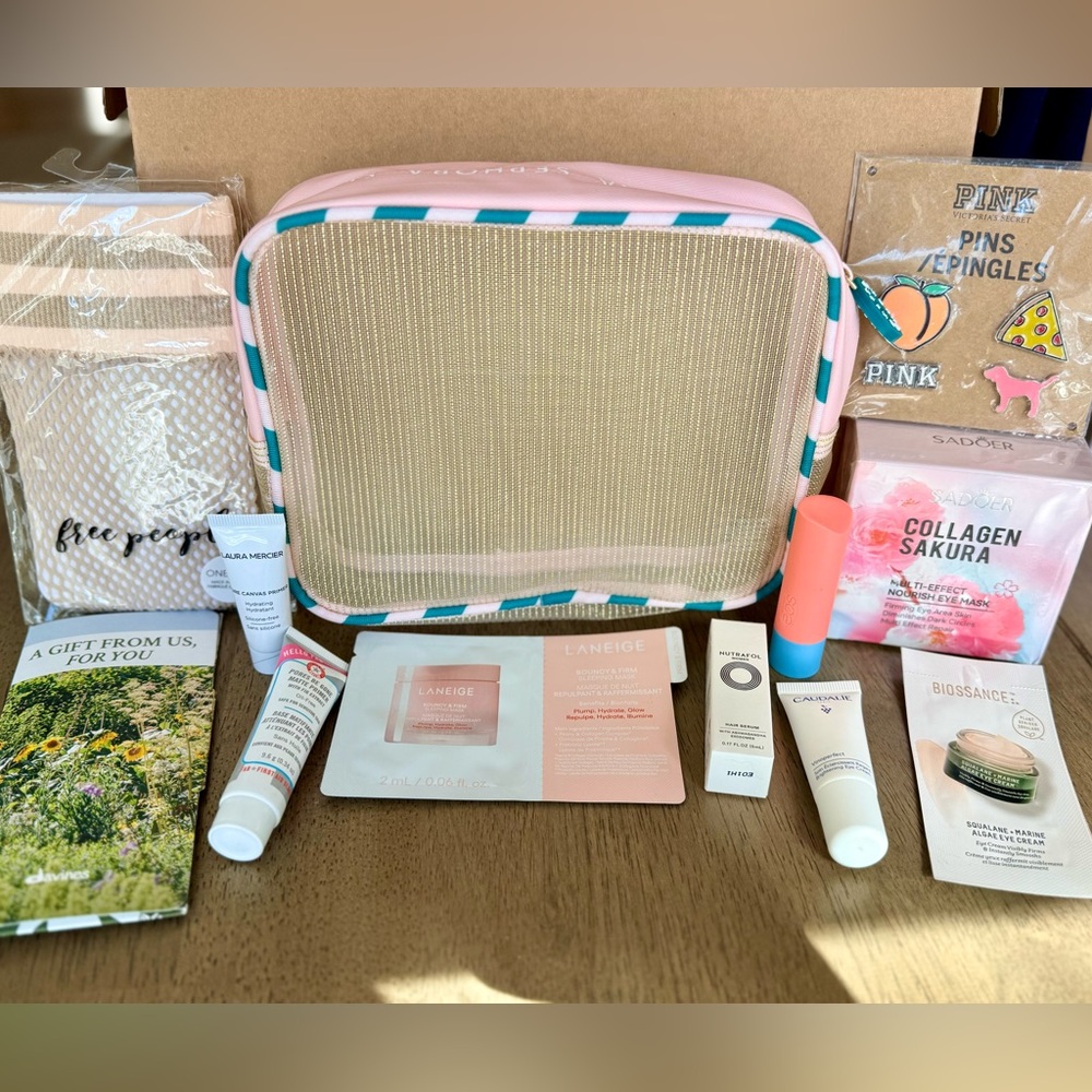 Sephora Sampler 12 Piece Bundle, NWT Free People, DaVines, Nutrafol, VS Pink